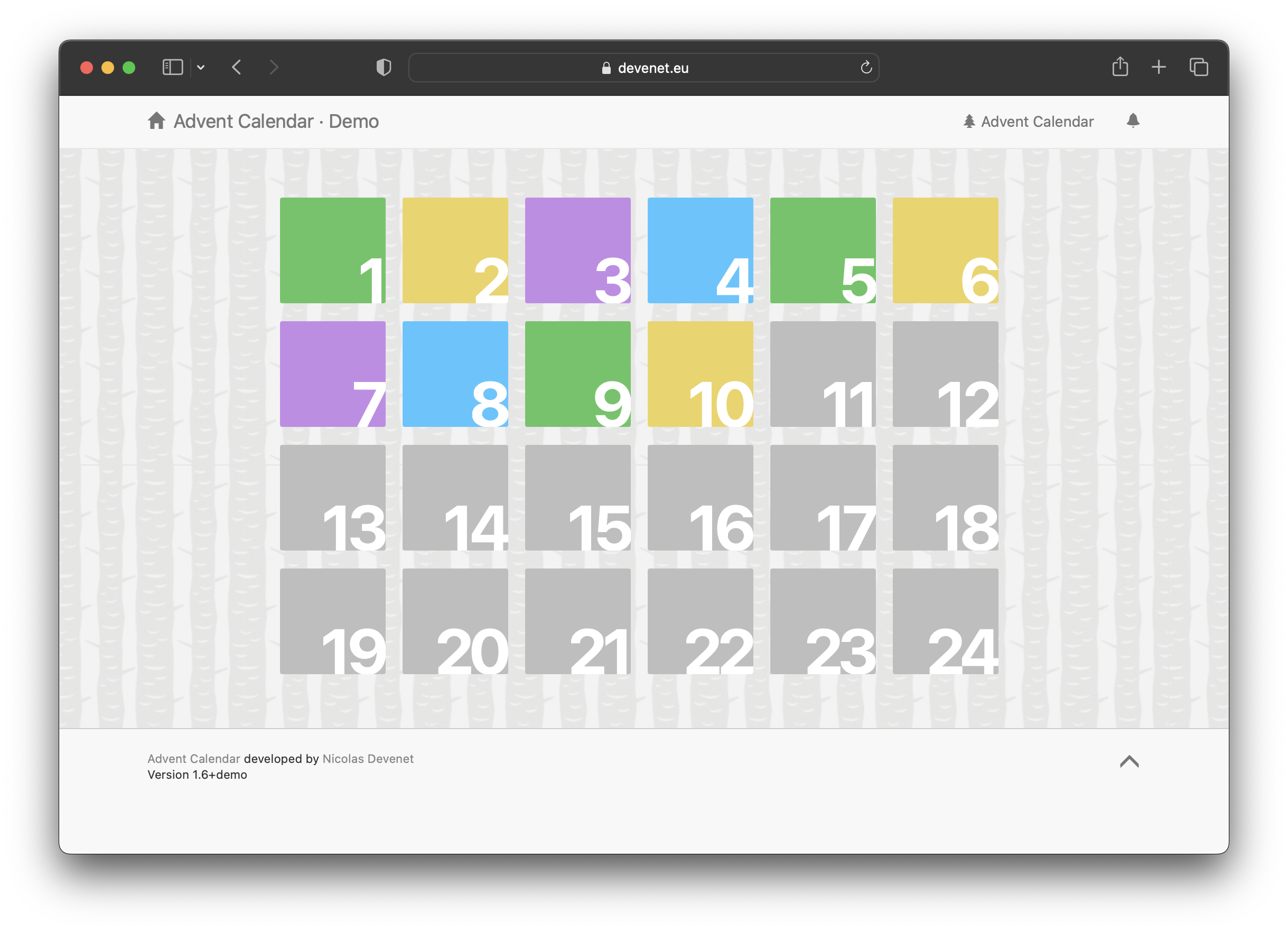 Screenshot of Advent Calendar: one image per day is revealed.